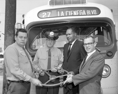 Tom Bradley visits La Cienega Blvd bus line 27