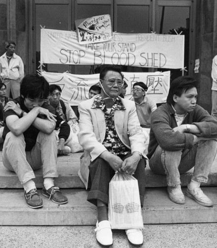 Students and members of the Chinese community protest