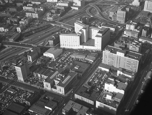 110 Harbor Freeway and Downtown Los Angeles, looking north