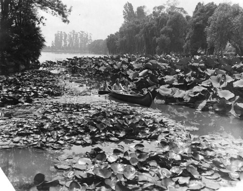 Girls in canoe on Echo Park lake