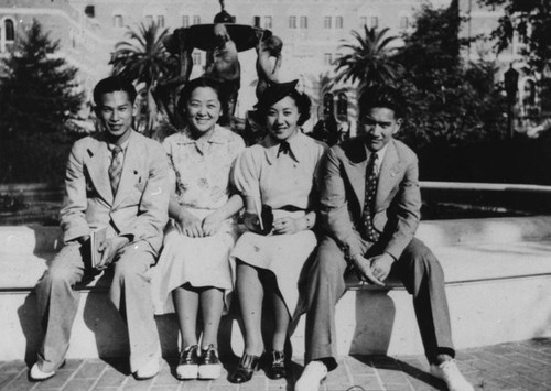 Korean American woman college student with friends at USC