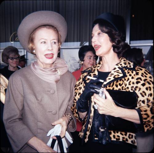 Loretta Young and Irene Dunne at the Beverly Hilton Hotel