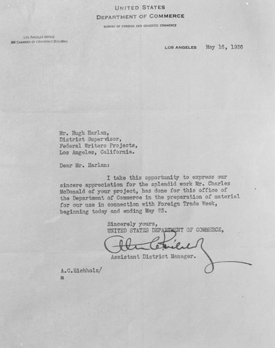 Alvin C, Eichholz letter to Hugh Harlan