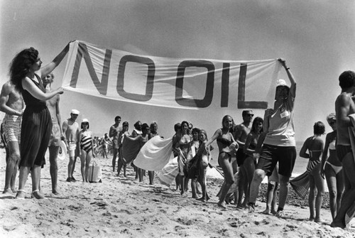 Protesting oil drilling at Will Rogers State Beach