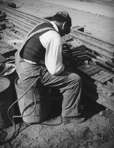 Metal plates and blowtorch for a P.E. construction project on Santa Monica Boulevard