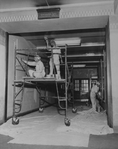 LAPL Central Library construction, painting the interior