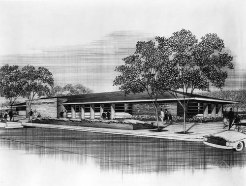 Architect's rendering of Sherman Oaks Branch Library — Calisphere