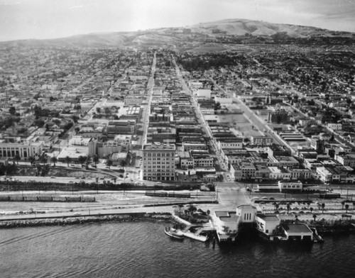 Looking inland from the harbor, aerial