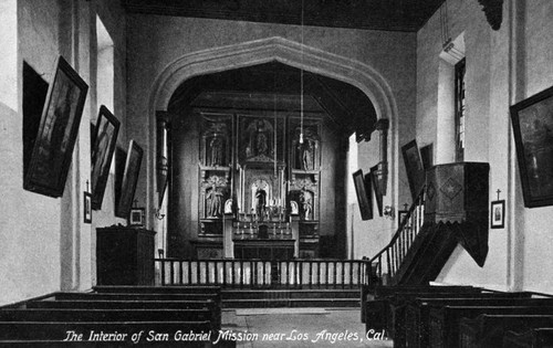 The Interior of San Gabriel Mission near Los Angeles, Cal