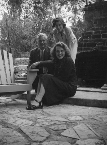 Ethel and Herman Schultheis with a friend, Universal City backyard