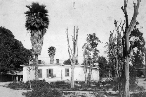 William Wolfskill adobe and bare trees