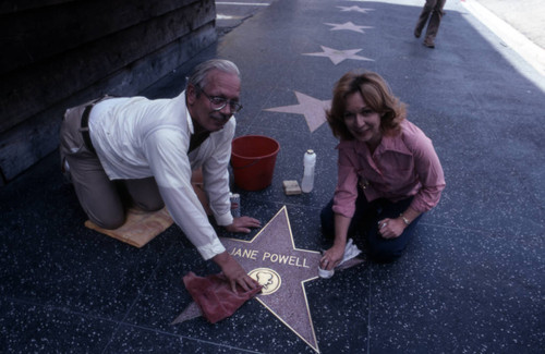 Cleaning a Walk of Fame star