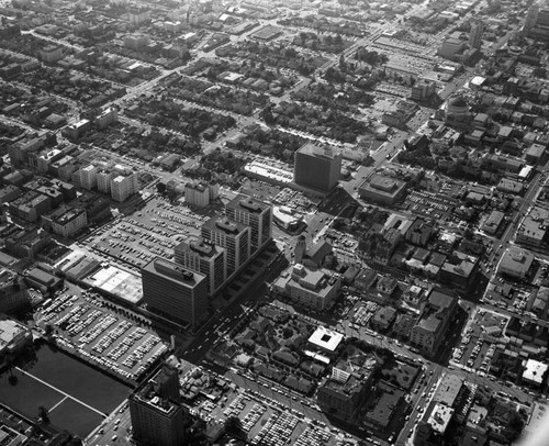 IBM and Tishman Buildings, Wilshire Blvd., looking southwest