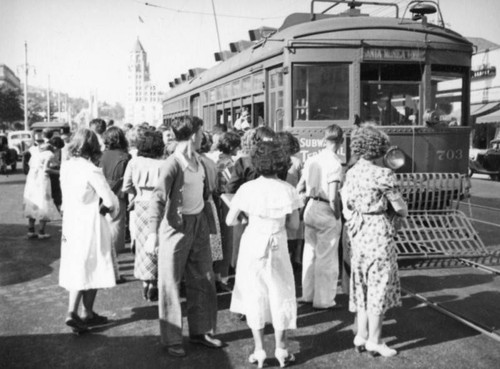 Boarding PE car in Hollywood