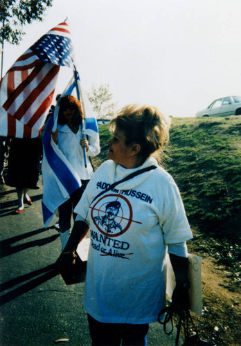 Esther Fruchter at anti-Saddam Hussein rally