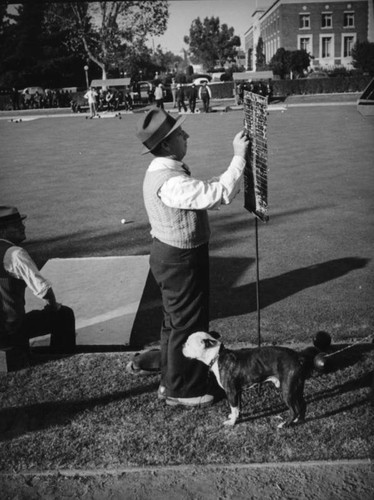 Lawn bowling and Armory Building in Exposition Park