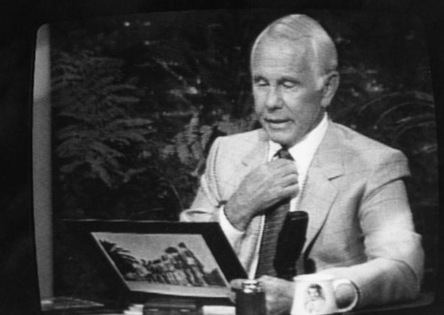 Johnny Carson on TV screen