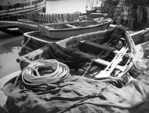 Fishing boats, nets and tarps at Terminal Island