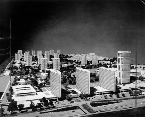 Model of three 16-story buildings, Century City