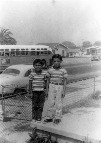 Brothers in front yard