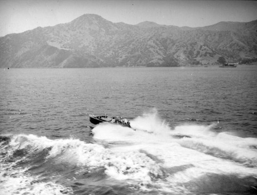 Speedboat and Catalina Island