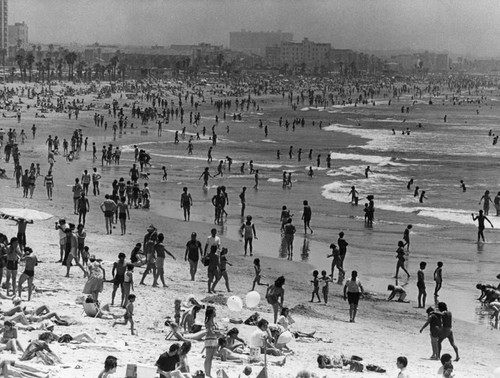 Crowd at Santa Monica beach