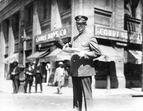 Traffic policeman has tea break