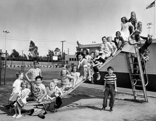 Crowded playground slide