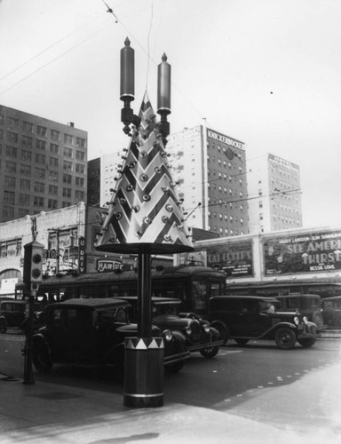 Christmas decorations along Hollywood Blvd