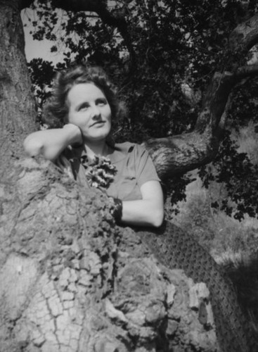 Ethel Schultheis by a tree