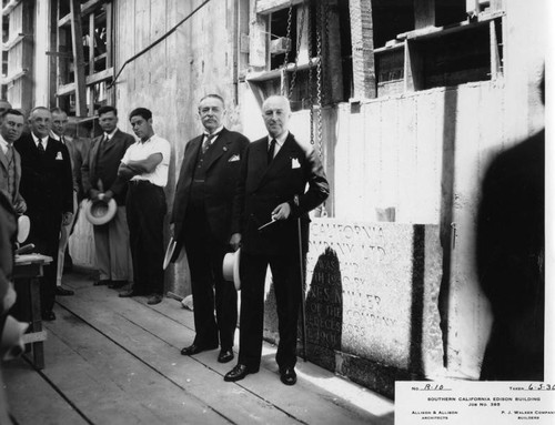 Laying cornerstone of Southern California Edison Building