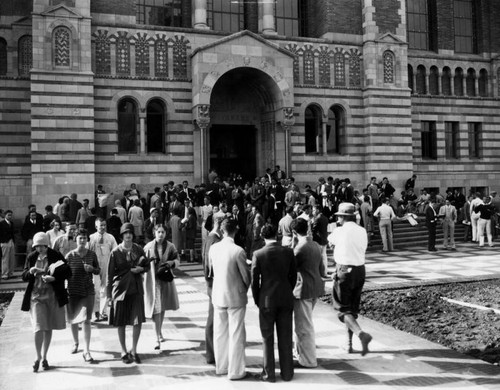 Students emerge from the library, U.C.L.A