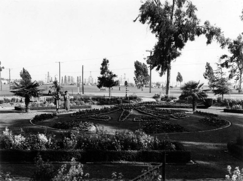 Long Beach park and oil derricks