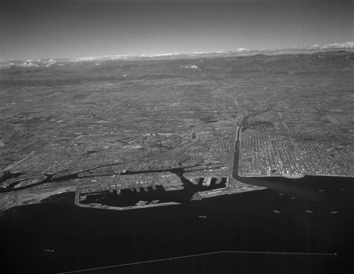 Aerial view of Long Beach, Port of Long Beach, looking north