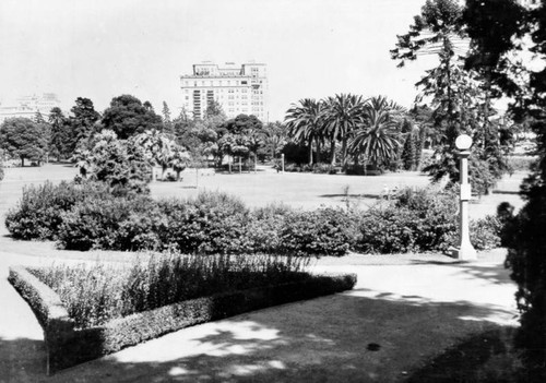 View across Lafayette Park lawns