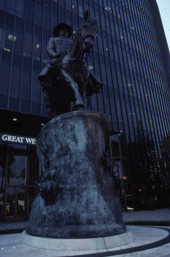 Statue outside Great Western Savings branch