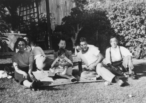 Family in backyard