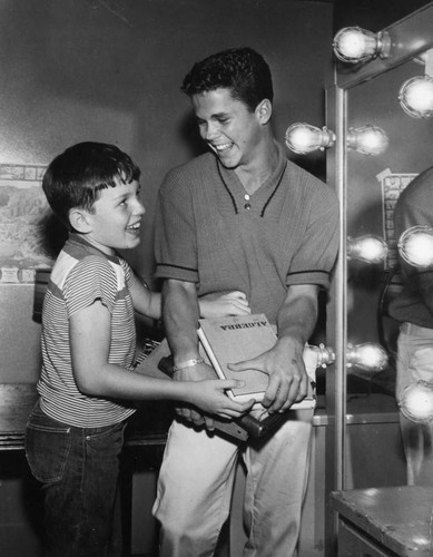 Jerry Mathers and Tony Dow on the set with their school books