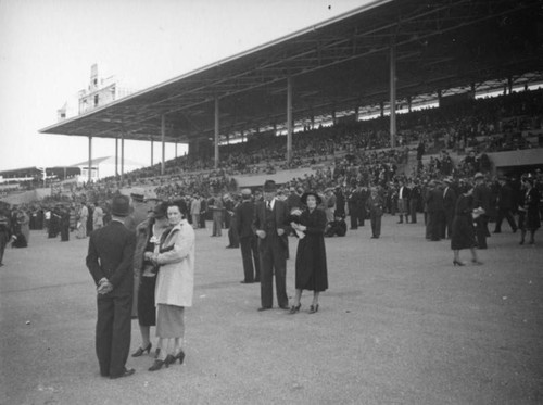 View of grandstands from the track, Santa Anita