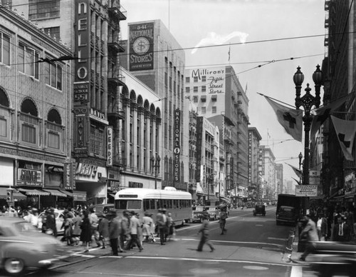 Pedestrians crossing at Broadway and 6th