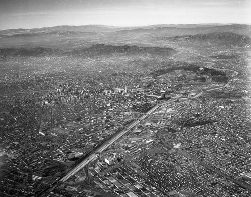 Civic Center, L.A. River, Chávez Ravine, looking northwest