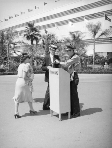 Buying a program at Hollywood Park