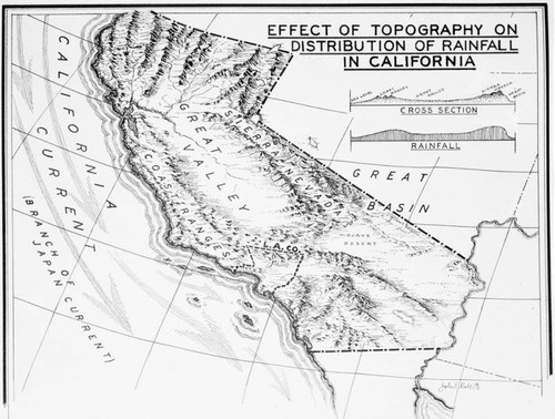 Topographical map of California rainfall