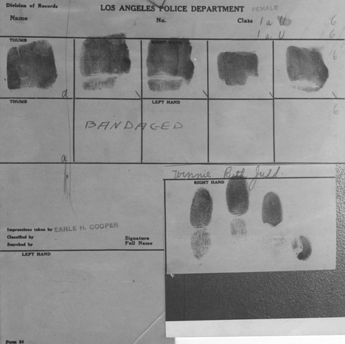 Winnie Ruth Judd's fingerprint record