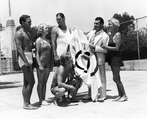 Group with Olympics banner