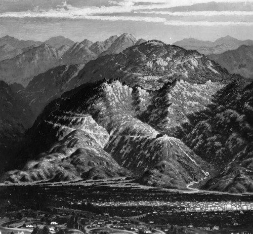 Panoramic drawing of Mount Lowe