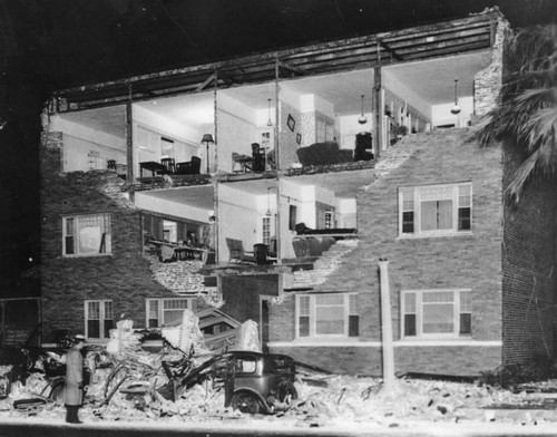 Earthquake-damaged apartment building