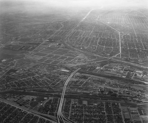 Aerial view of Central Manufacturing District, looking south