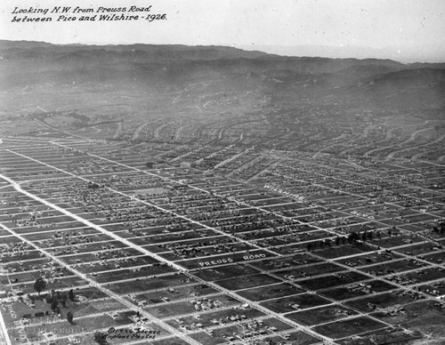 Aerial view of Preuss Road and Wilshire Boulevard