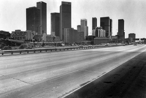 Harbor Freeway the downtown Los Angeles skyline